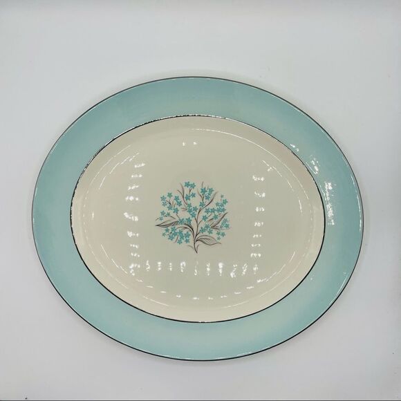 Vintage Mid-Century Homer Laughlin Sevron Blue Lace Platter - Picture 1 of 5